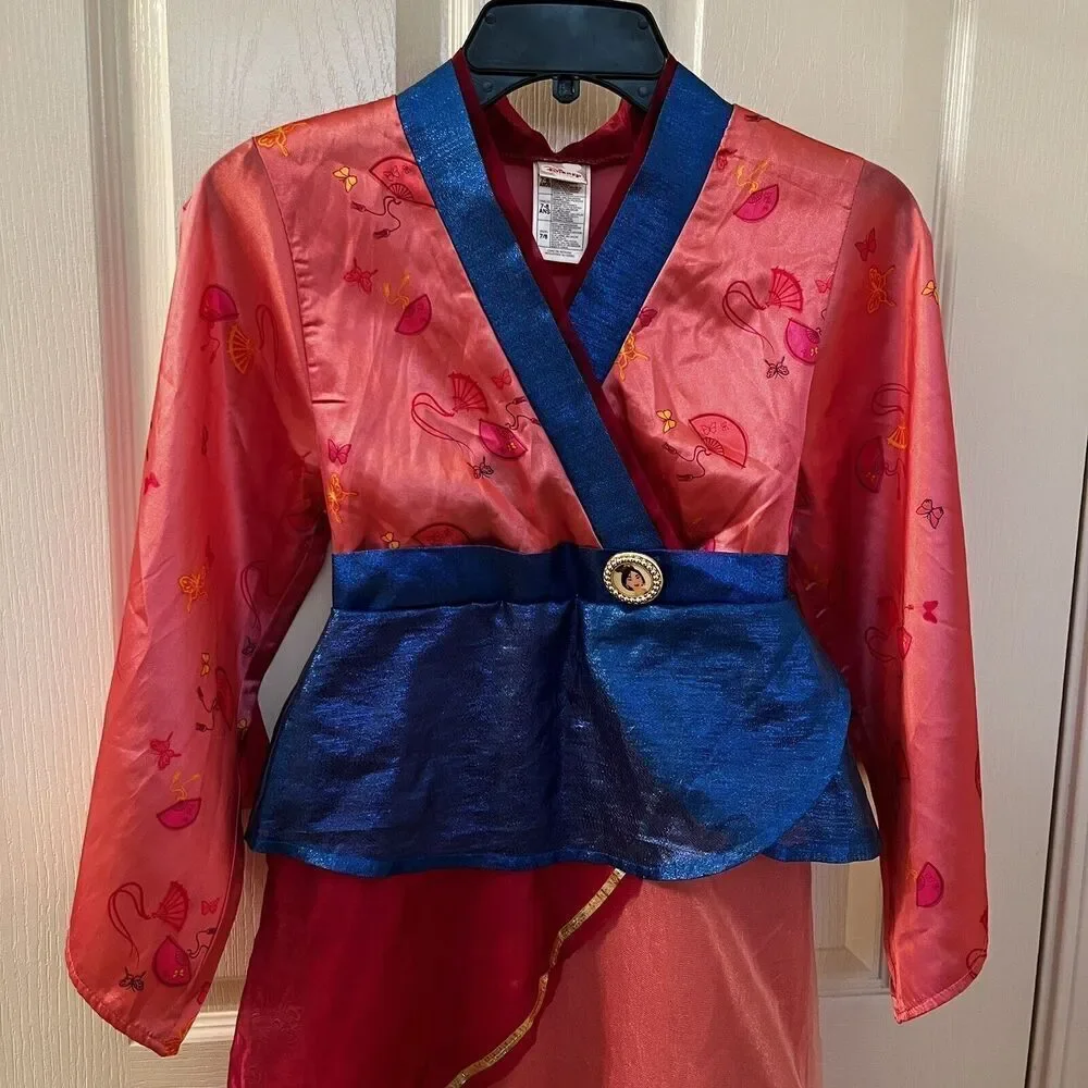Disney Store Mulan Costume Dress Pink Red Blue Halloween Girls Size 7-8